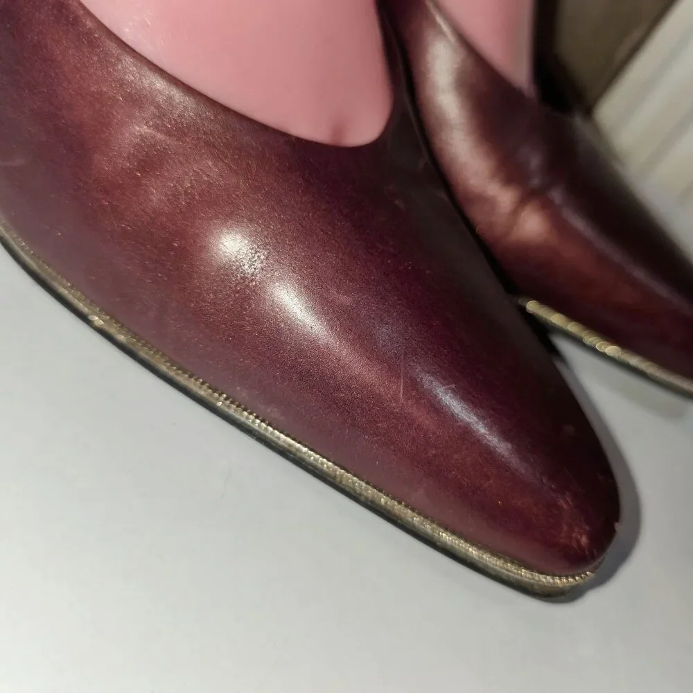 AMALFI ITALIAN Sz 9 Maroon Leather Vintage Distressed Slip On Pump Heels Italy
